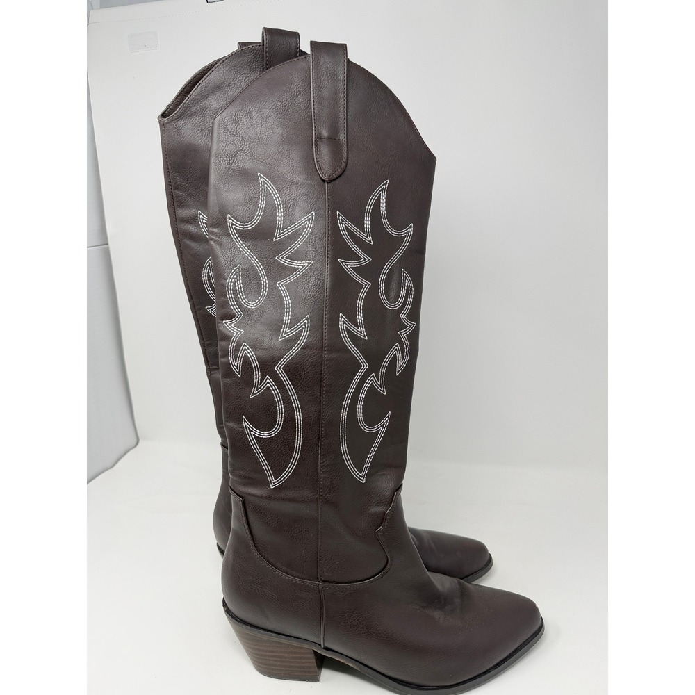 Billini Urson Western Boots Womens 6 Brown Excellent Flame Stitch Knee High